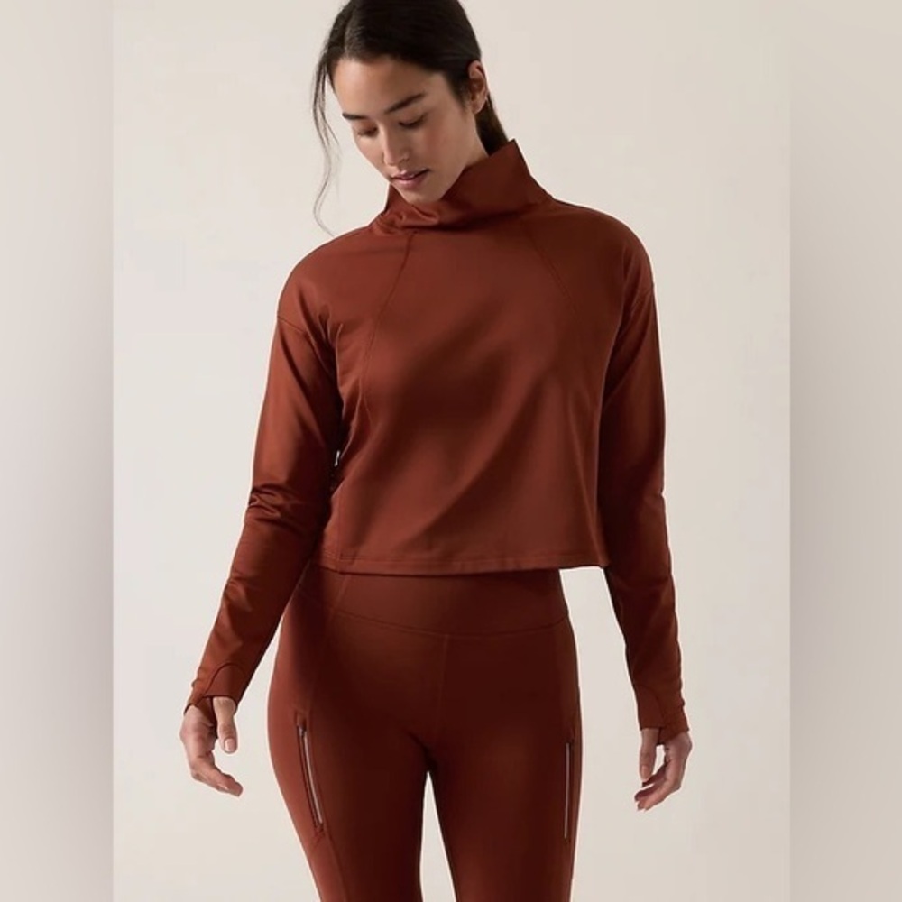 Cropped Funnel Neck Long-Sleeve Top - Burnt Orange